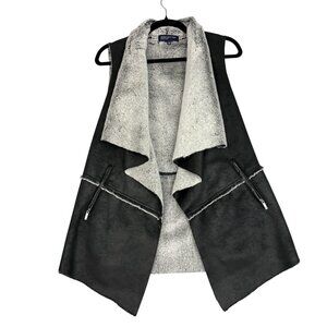 Jones New York Signature Vest Women's Small Black Gray Faux Fleece Open Front